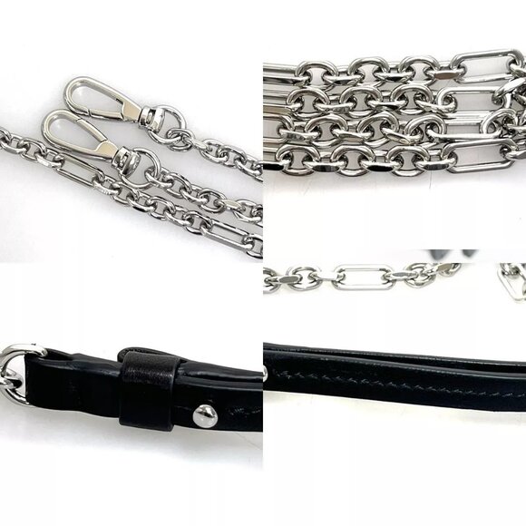 MAISON MARGIELA Logo Glam Slam Chain Clutch Hand Bag Leather Black Silve 40RF146 - Picture 8 of 15